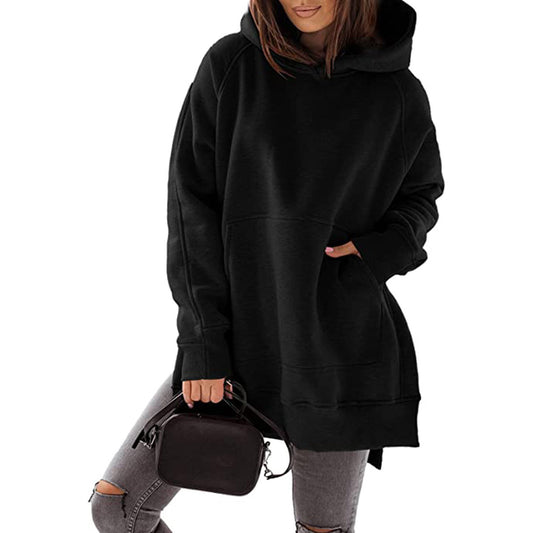 Sweat-shirt polaire capuche col rond, avec poche, ample