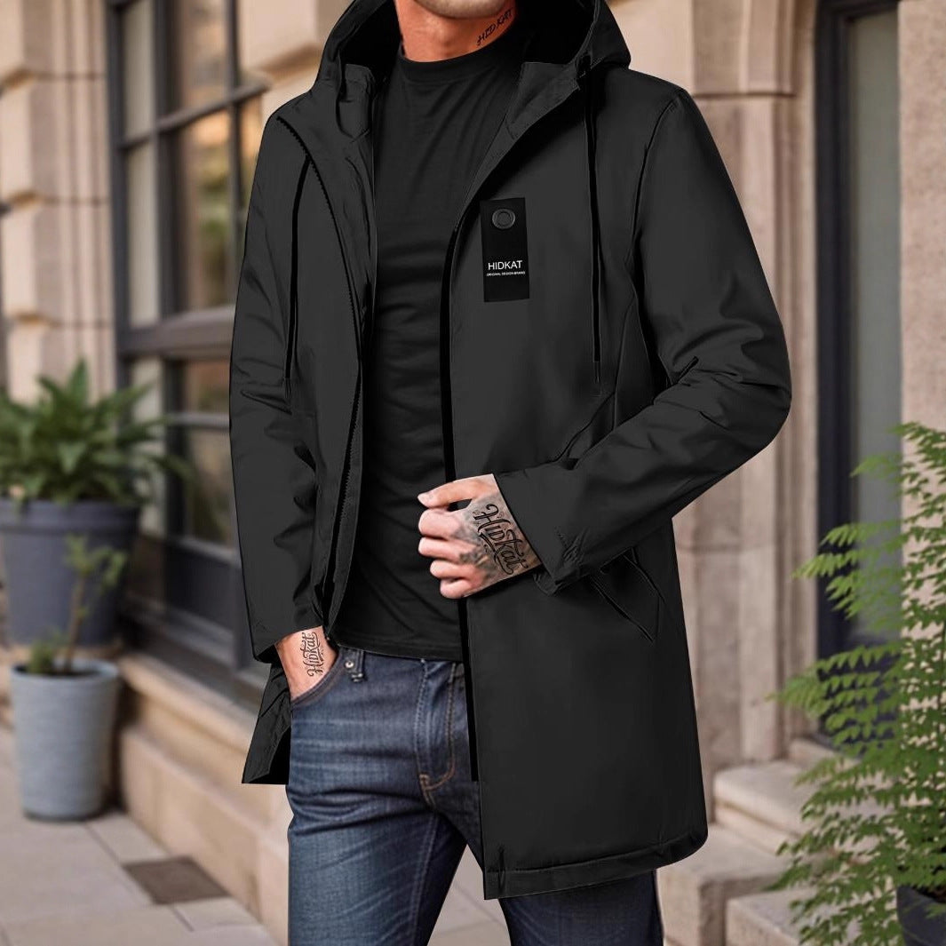 Parka décontractée à capuche mi-longue pour homme, coupe-vent