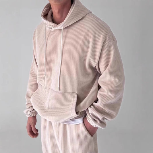 Sweat-shirt à capuche et grande poche en velours côtelé