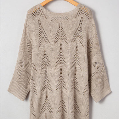 Pull décontracté à manches creuses en parchemin ajouré