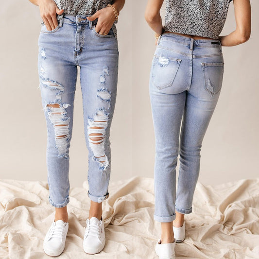 Jeans taille haute style décontracté