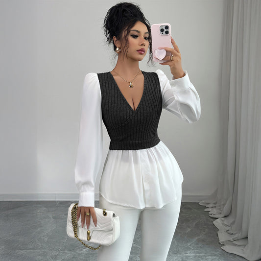 Chemise élégante à manches longues et coutures apparentes