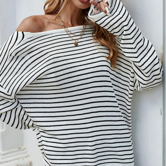 Pull croisés dos nu à manches longues et rayures