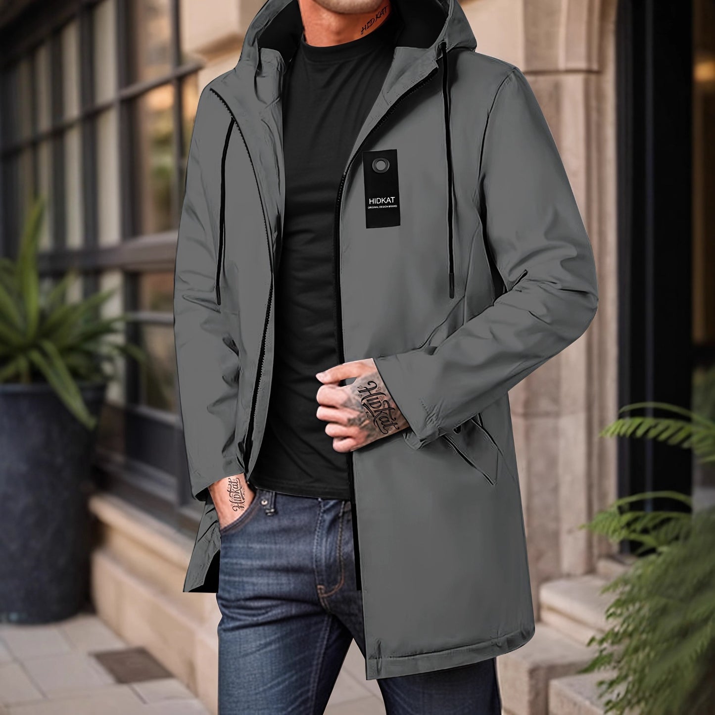 Parka décontractée à capuche mi-longue pour homme, coupe-vent