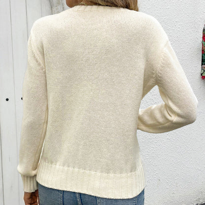 Pull col rond ajouré couleur unie pour femme