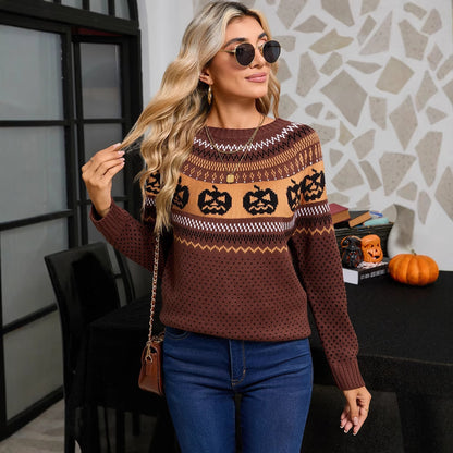 Pull rétro brodé citrouille d'Halloween